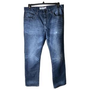 Post'age Straight Relaxed Fit Jeans Men's Size 36 Whiskers Distressed Blue Denim